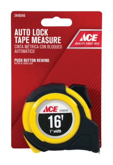(image for) 16 ft. L x 1 in. W Auto Lock Tape Measure Yellow 1 pk