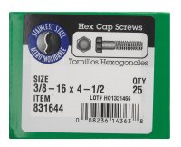 (image for) 3/8-16 in. Dia. x 4-1/2 in. L Steel Hex Head Cap Screw 2