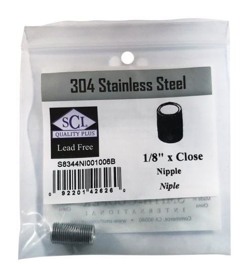 (image for) 1/8 in. MPT x Close in. L Stainless Steel Nipple