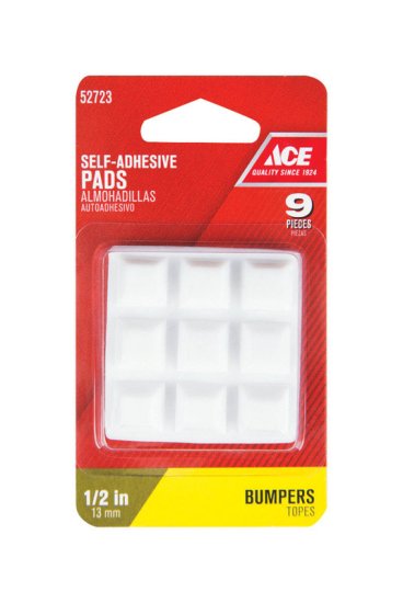 (image for) Vinyl Self Adhesive Bumper Pads White Square 1/2 in. W x 1/2
