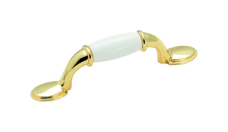 (image for) Cabinet Pull 3 in. White/Polished Brass
