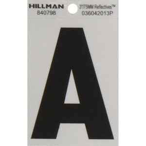 (image for) Hillman 3 in. Reflective Black Vinyl Self-Adhesive Letter A 1 pc