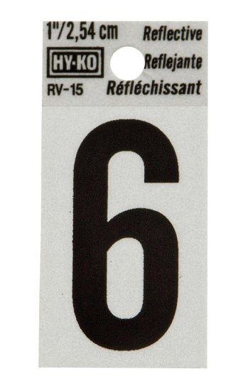(image for) 1 in. Reflective Black Vinyl Self-Adhesive Number 6 1 pc.