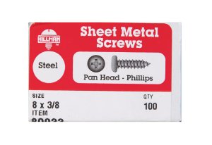 (image for) No. 8 x 3/8 in. L Phillips Pan Head Zinc-Plated Steel Sh