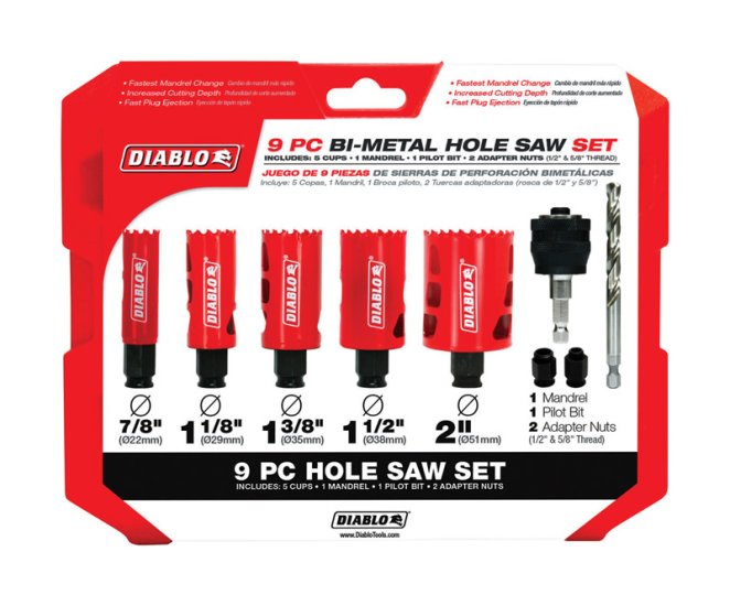 (image for) 7/8 to 2 in. Dia. x 2-3/8 in. L Bi-Metal Hole Saw Kit 9 p