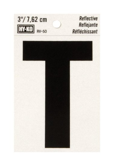 (image for) 3 in. Reflective Black Vinyl Self-Adhesive Letter T 1 pc.