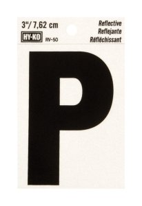 (image for) 3 in. Reflective Black Vinyl Self-Adhesive Letter P 1 pc.