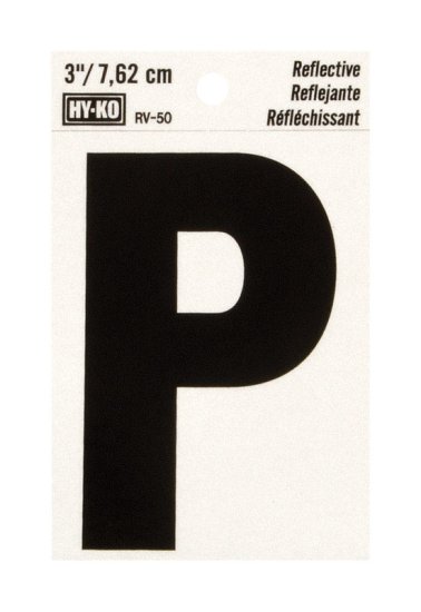 (image for) 3 in. Reflective Black Vinyl Self-Adhesive Letter P 1 pc.