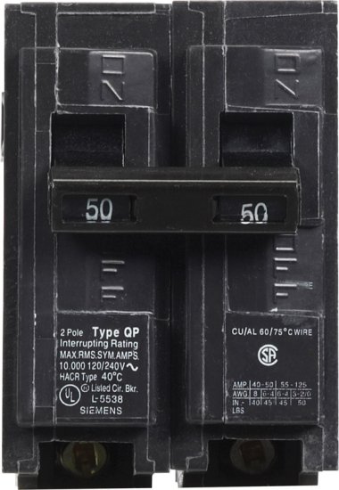 (image for) 50 amps Double Pole 2 Circuit Breaker