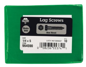 (image for) 1/4 in. x 5 in. L Hex Stainless Steel Lag Screw 10 pk