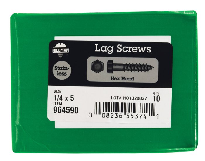 (image for) 1/4 in. x 5 in. L Hex Stainless Steel Lag Screw 10 pk