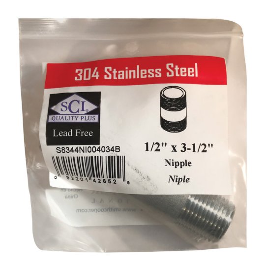 (image for) 1/2 in. MPT x 3-1/2 in. L Stainless Steel Nipple