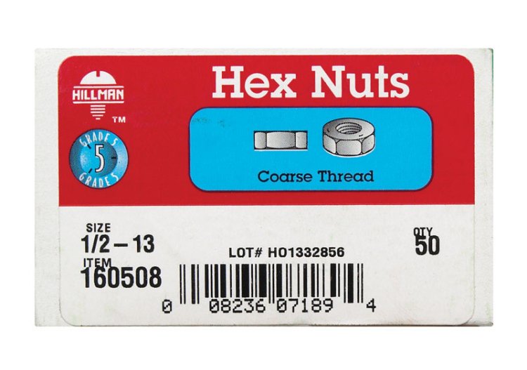 (image for) 1/2 in. Zinc-Plated Steel USS Hex Nut 50 pk