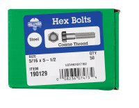 (image for) 5/16 in. Dia. x 5-1/2 in. L Zinc Plated Steel Hex Bolt 5