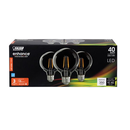 (image for) G25 E26 (Medium) Filament LED Bulb Soft White 40 Watt Eqv 3 Pack