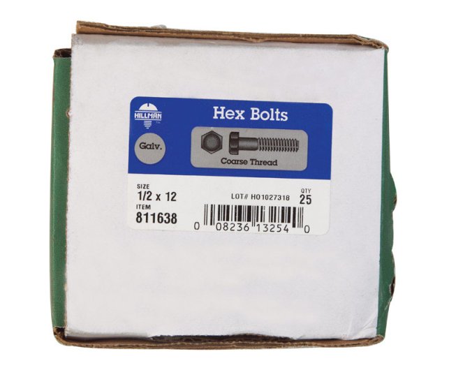 (image for) 1/2 in. Dia. x 12 in. L Hot Dipped Galvanized Steel Hex