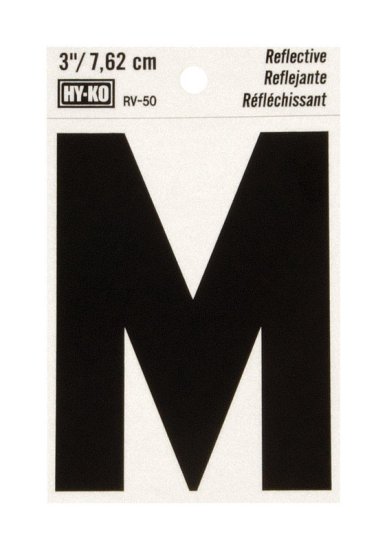 (image for) 3 in. Reflective Black Vinyl Self-Adhesive Letter M 1 pc.