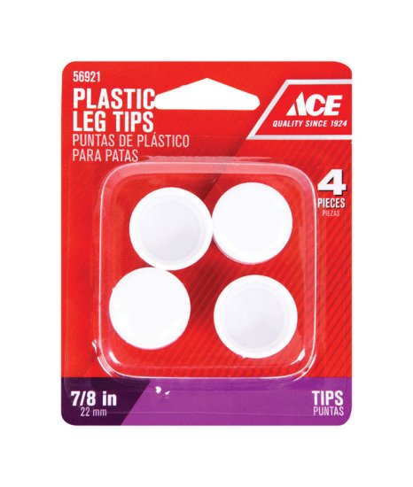 (image for) Plastic Leg Tip White Round 7/8 in. W 4 pk