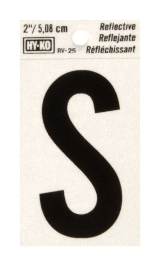 (image for) 2 in. Reflective Black Vinyl Self-Adhesive Letter S 1 pc.