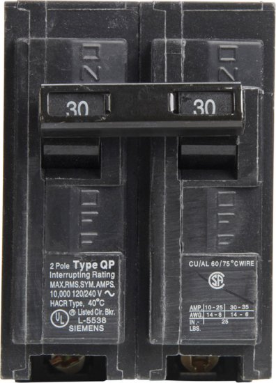 (image for) 30 amps Double Pole 2 Circuit Breaker