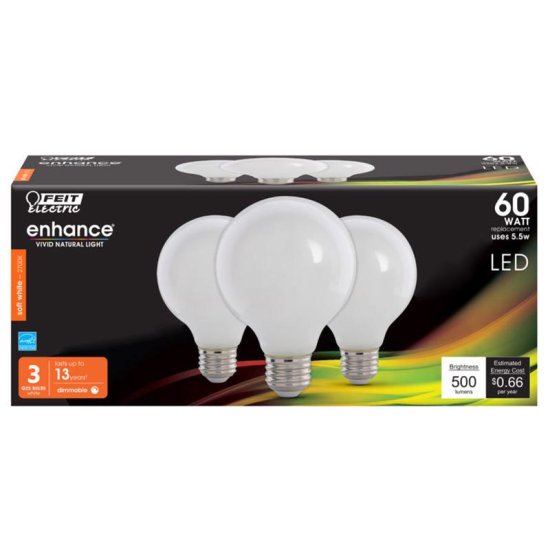 (image for) G25 E26 (Medium) LED Bulb Soft White 60 Watt 3-pk