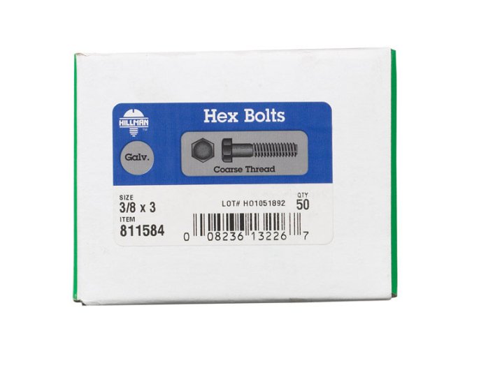 (image for) 3/8 in. Dia. x 3 in. L Hot Dipped Galvanized Steel Hex B