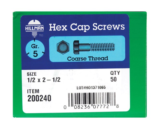 (image for) 1/2 in. Dia. x 2-1/2 in. L Heat Treated Zinc Steel Hex H