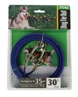 (image for) PDQ Blue / Silver Vinyl Coated Cable Dog Tie Out Medium