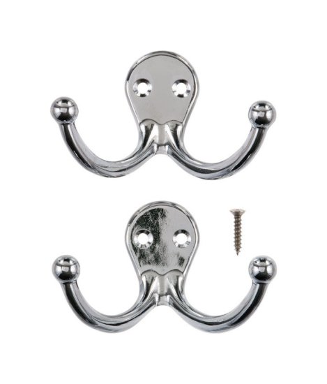 (image for) 1-3/4 in. L Chrome Silver Metal Small Double Garment Hook 2