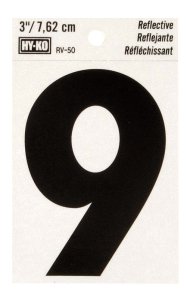 (image for) 3 in. Reflective Black Vinyl Self-Adhesive Number 9 1 pc.