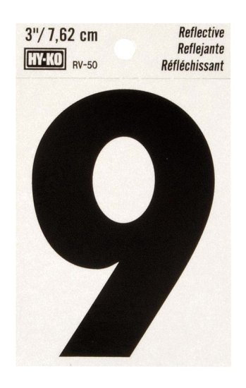 (image for) 3 in. Reflective Black Vinyl Self-Adhesive Number 9 1 pc.