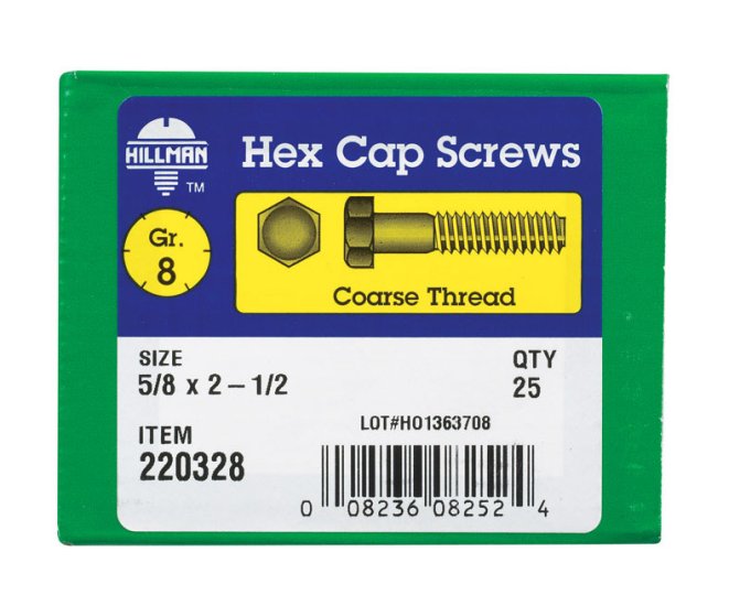 (image for) 5/8 in. Dia. x 2-1/2 in. L Heat Treated Steel Hex Head C