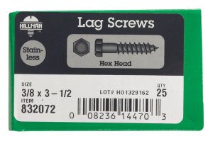 (image for) 3/8 in. x 3-1/2 in. L Hex Stainless Steel Lag Screw 25 p