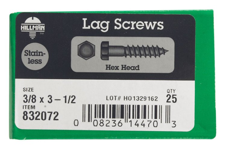 (image for) 3/8 in. x 3-1/2 in. L Hex Stainless Steel Lag Screw 25 p