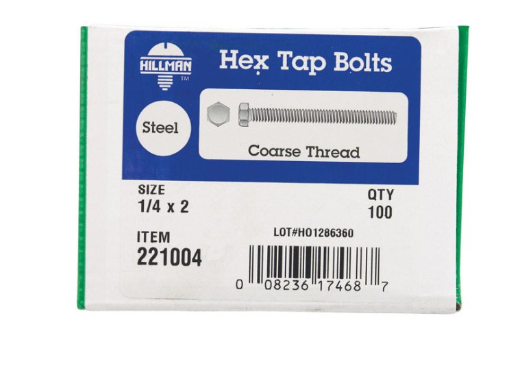 (image for) 1/4 in. Dia. x 2 in. L Zinc Plated Steel Hex Tap Bolt 10