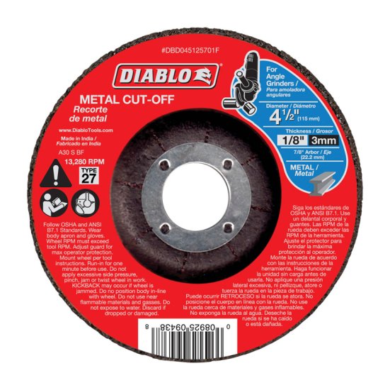 (image for) Diablo 4-1/2 in. D X 7/8 in. Aluminum Oxide Metal Cut-Off Disc 1