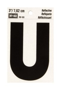 (image for) 3 in. Reflective Black Vinyl Self-Adhesive Letter U 1 pc.