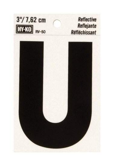 (image for) 3 in. Reflective Black Vinyl Self-Adhesive Letter U 1 pc.