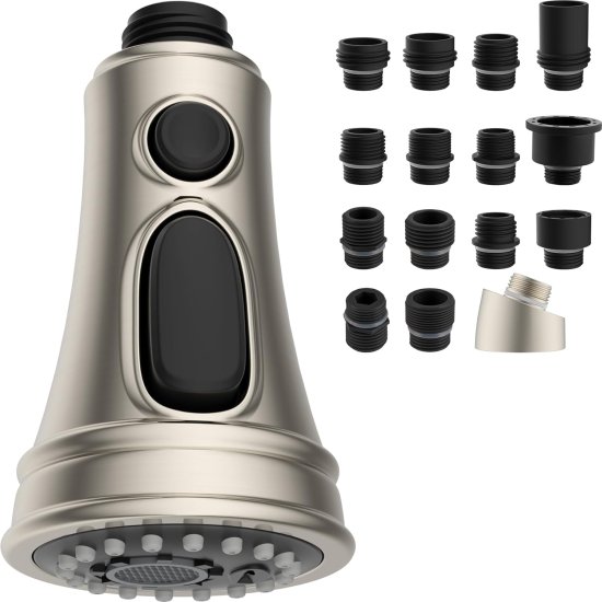 (image for) Pull Down Kitchen Sprayer Head in Satin Nickel with Adapters