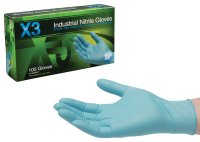 (image for) X3 Nitrile Disposable Gloves X-Large Blue Powder Free 100 pk