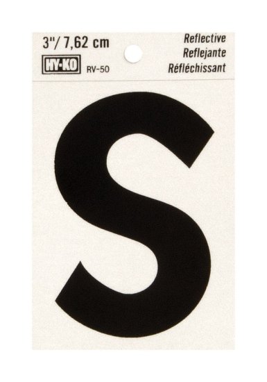 (image for) 3 in. Reflective Black Vinyl Self-Adhesive Letter S 1 pc.