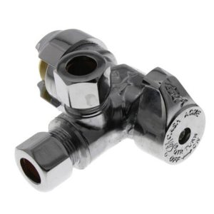 (image for) 1/2 in. PTC X 3/8 in. Compression Brass Dual Outlet Angle Stop