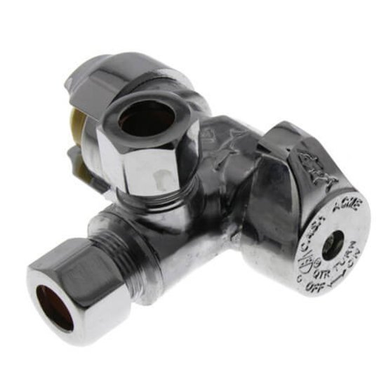 (image for) 1/2 in. PTC X 3/8 in. Compression Brass Dual Outlet Angle Stop