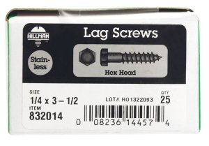 (image for) 1/4 in. x 3-1/2 in. L Hex Stainless Steel Lag Screw 25 p