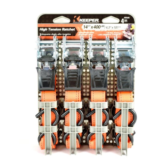 (image for) 1 in. W x 14 ft. L Orange Tie Down w/Ratchet 400 lb. 4 pk