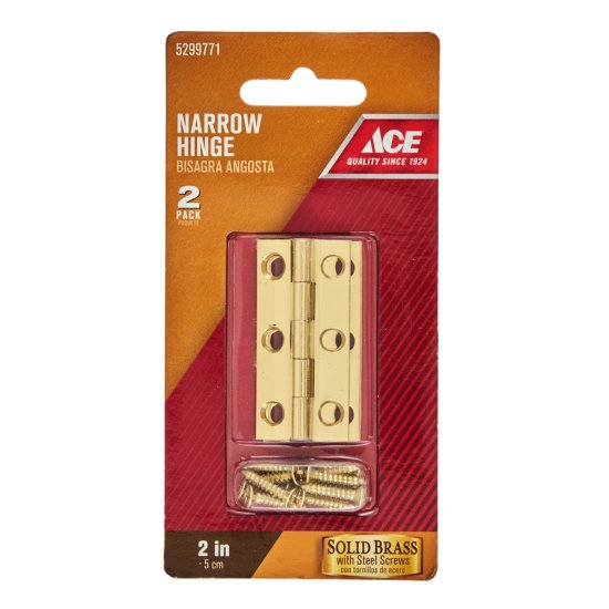(image for) 2 in. W x 1 in. L Polished Brass Brass Narrow Hinge 2 pk