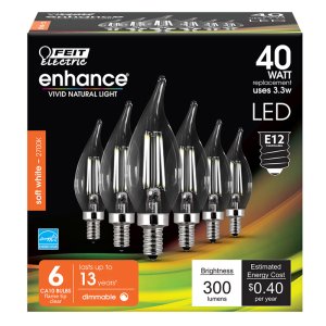 (image for) CA10 E12 (Candelabra) Filament LED Soft White 40W Eqv 6-pack