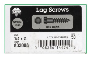 (image for) 1/4 in. x 2 in. L Hex Stainless Steel Lag Screw 50 pk