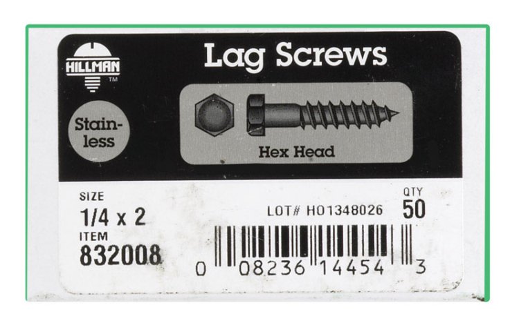 (image for) 1/4 in. x 2 in. L Hex Stainless Steel Lag Screw 50 pk