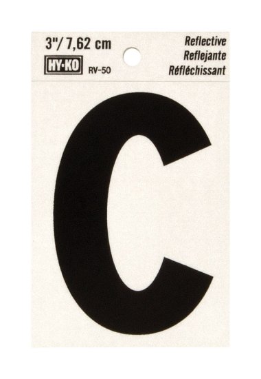 (image for) 3 in. Reflective Black Vinyl Self-Adhesive Letter C 1 pc.